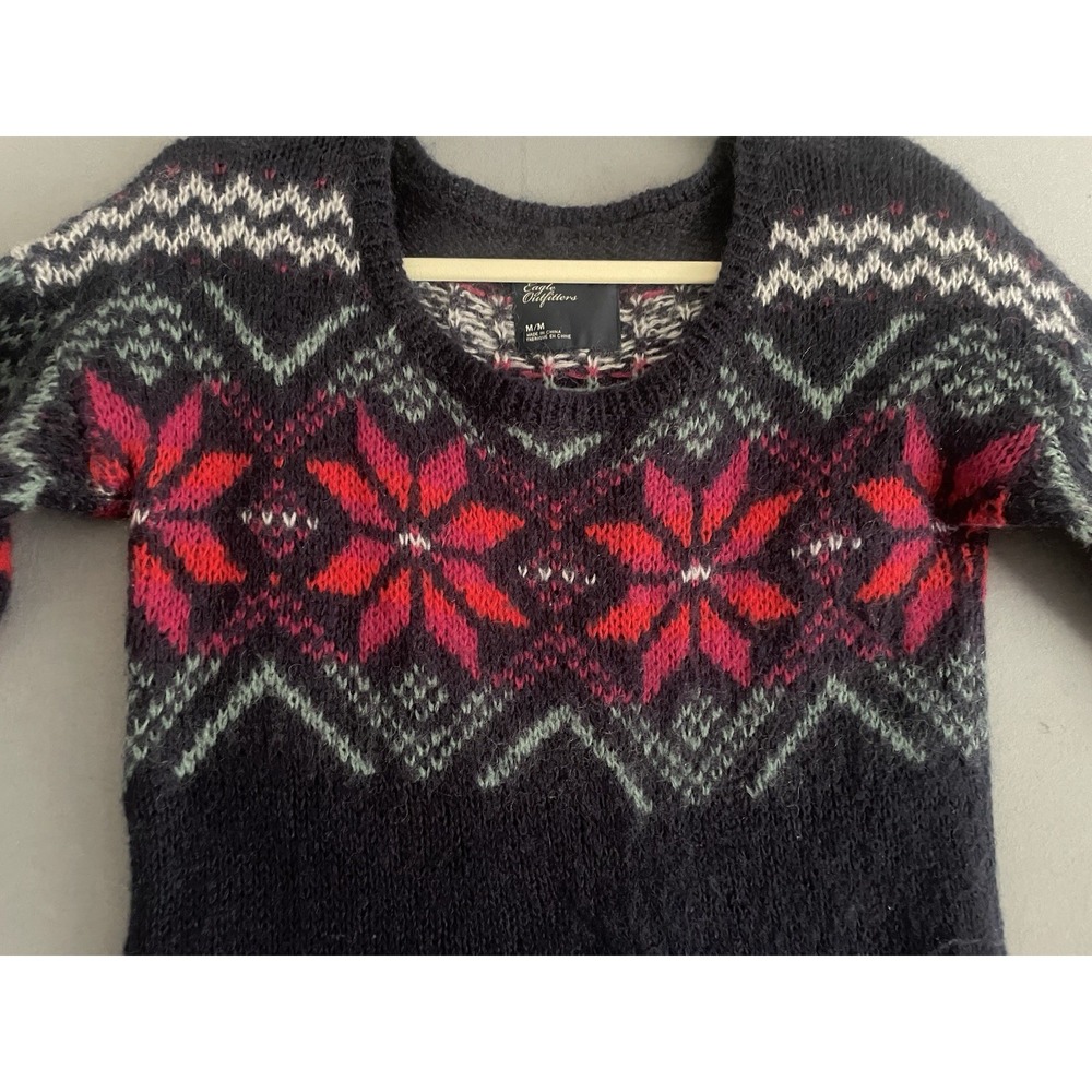 American Eagle Women M Sweater Mohair Wool Tunic Nordic Long Skinny Fairisle Y2K - Picture 6 of 13